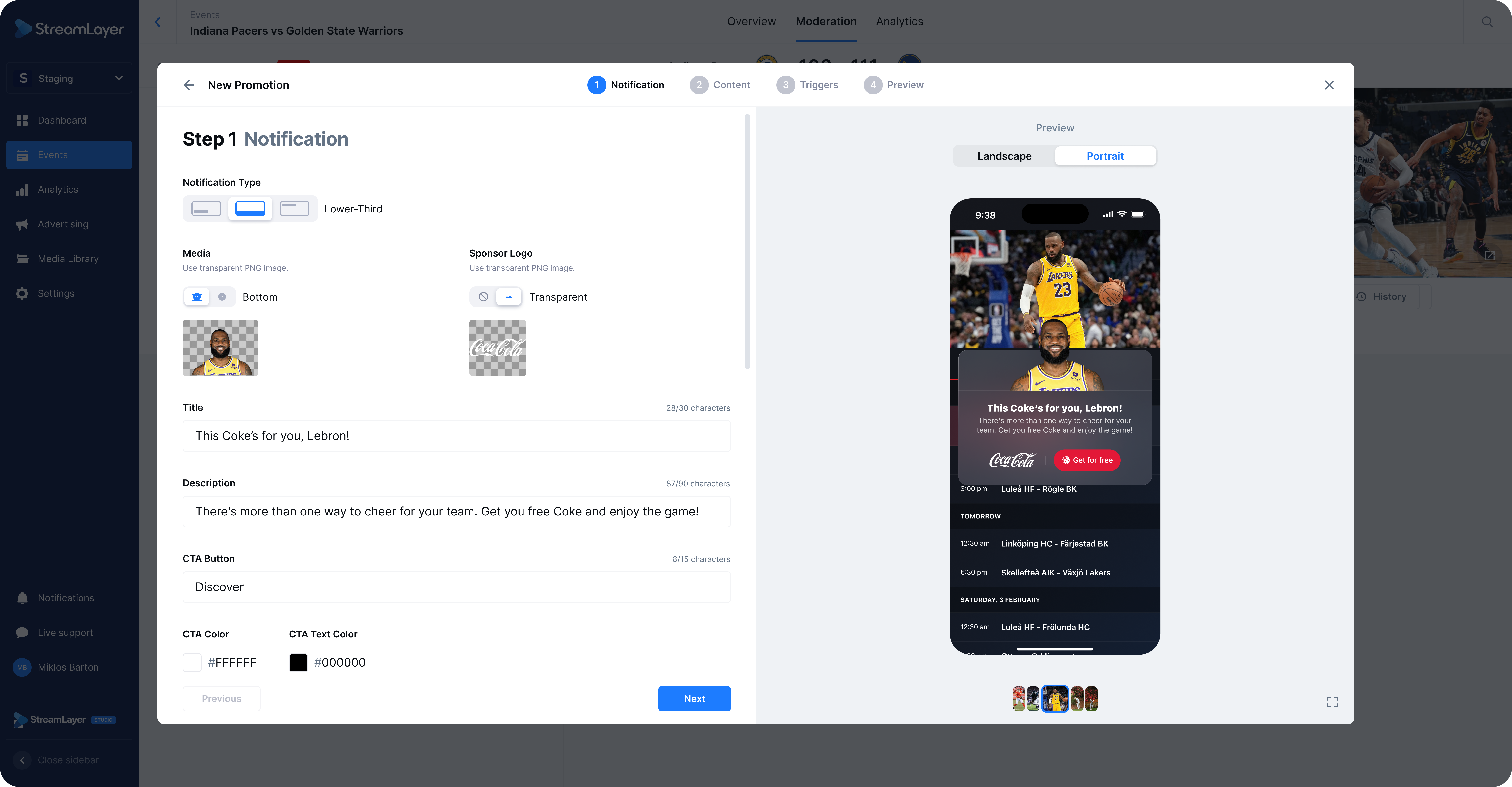Example of lower third notification in portrait (see Preview image).