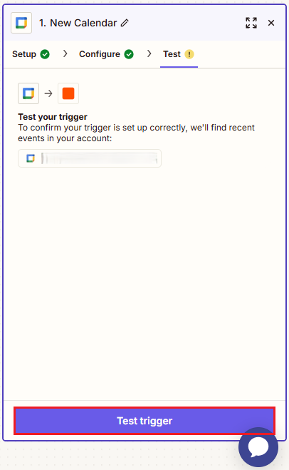 Screenshot of the Test trigger option