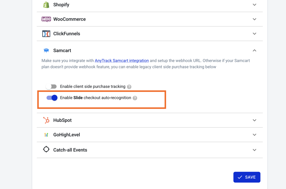 Enable the Samcart Slide checkout