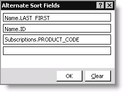 Example of an Alternate Sort Fields window.