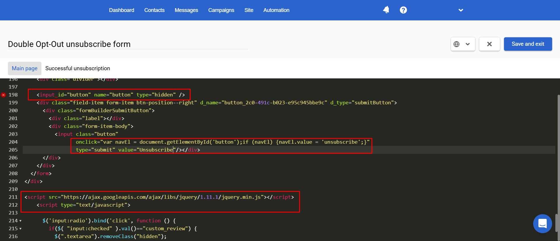 Code that performs the unsubscribe