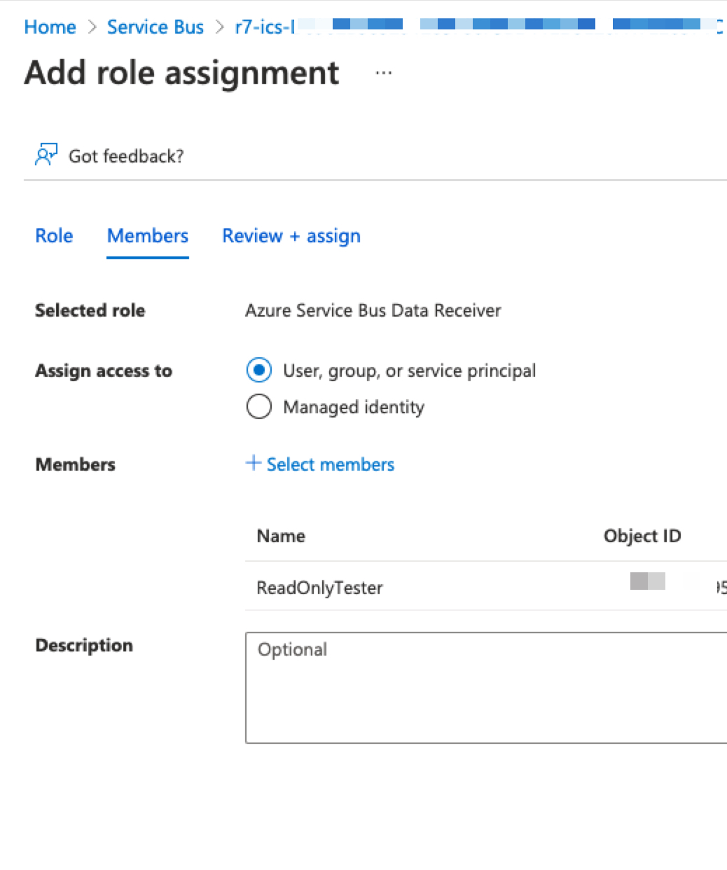 Azure Console - Adding a Role Assignment