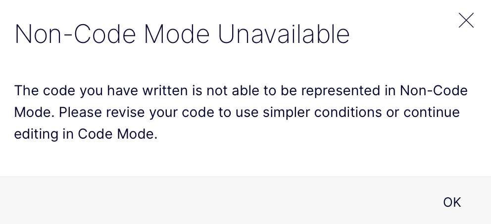 unable to leave code mode