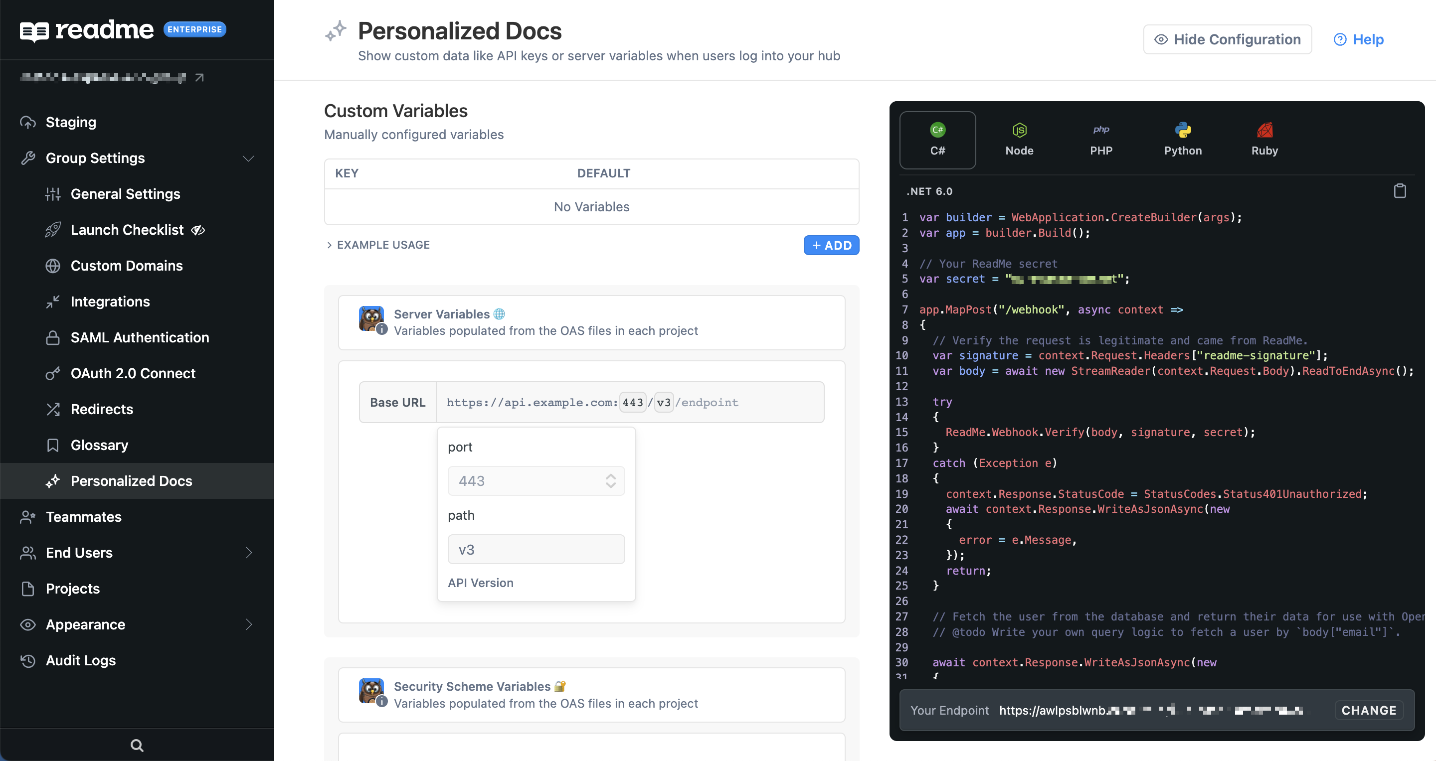 In the view above, the Personalized Docs Webhook has already been configured and deployed.