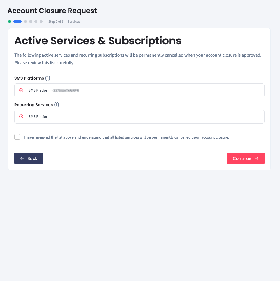 Screenshot of the Account Closure Request: Step 2
