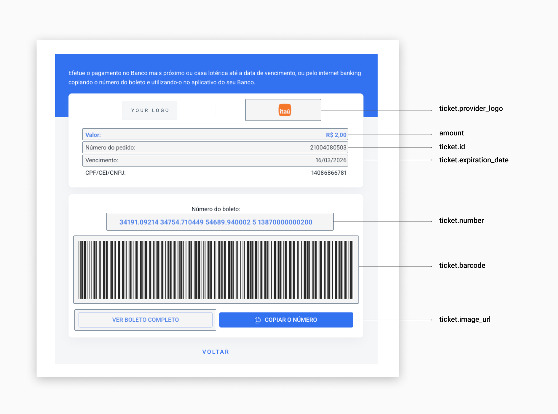 Boleto UI built with the information in the example above.