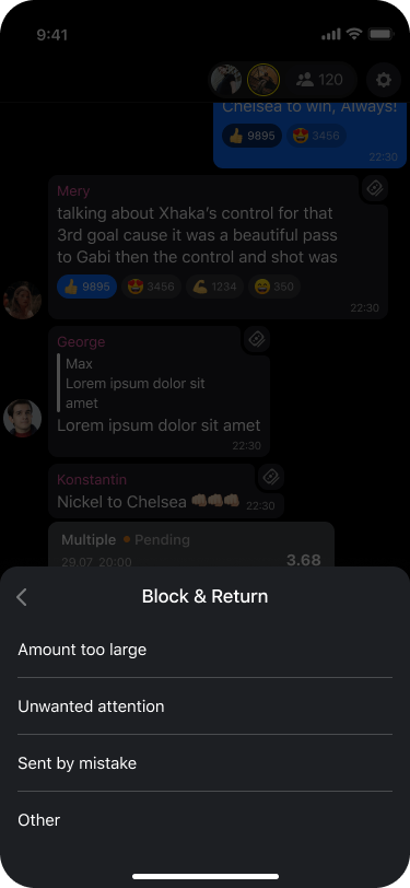 Block & Return — reason selection
