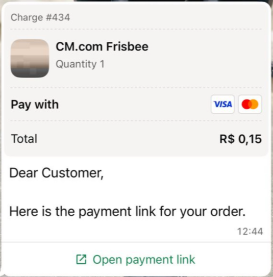Example of payment link interactive message