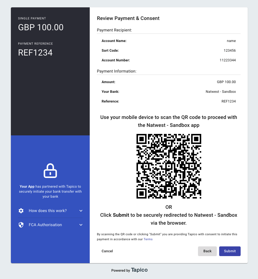 Payment Instruction Review & Consent Capture Screen