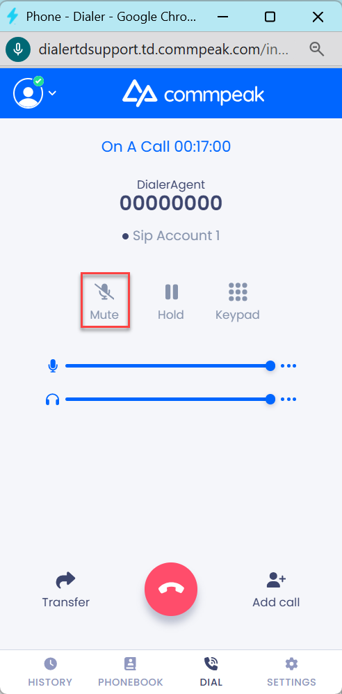 Screenshot of the **Mute** call option