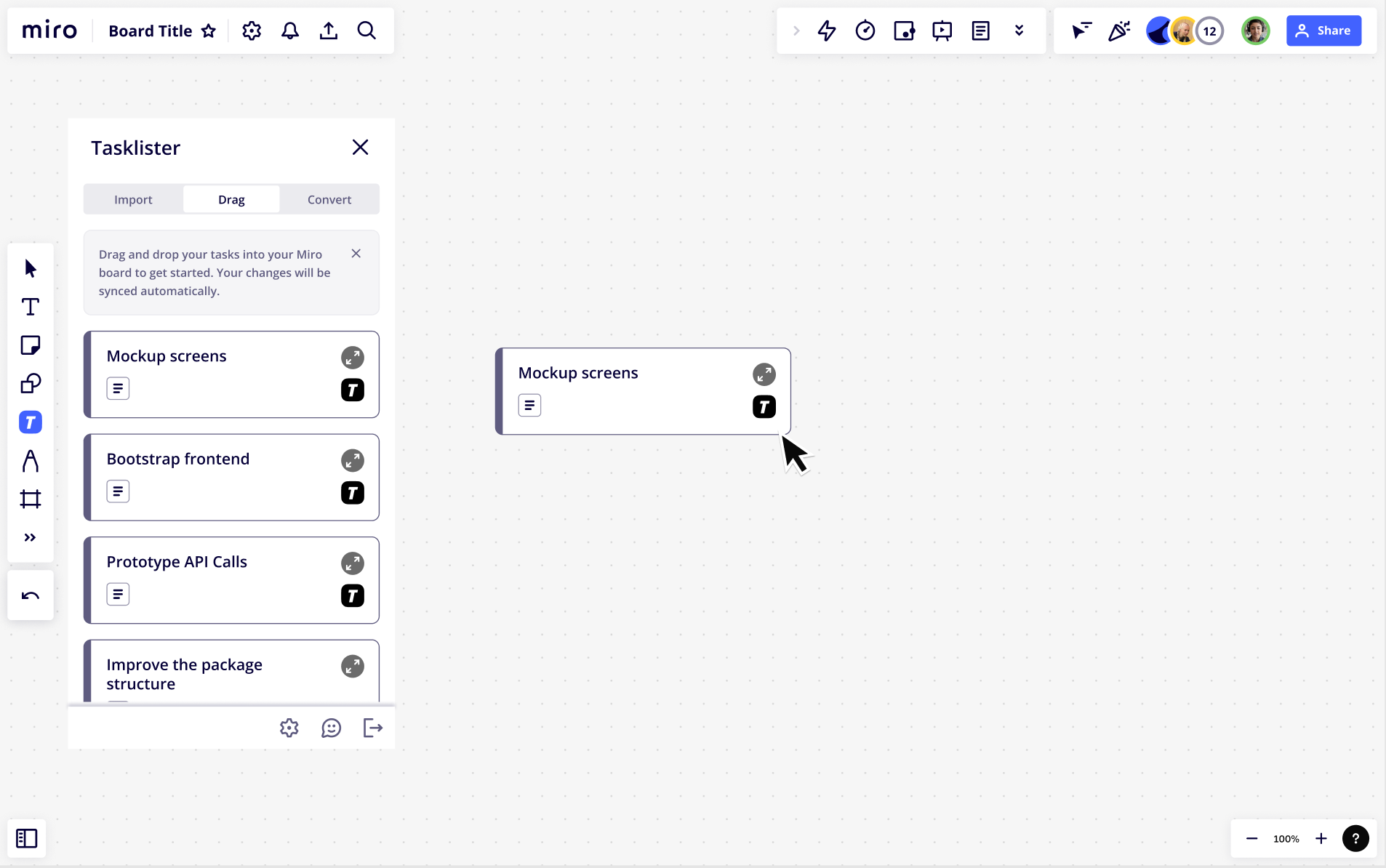 Figure 9. App card created on the Miro board after the user dragged and dropped the task from the app panel to the Miro board.