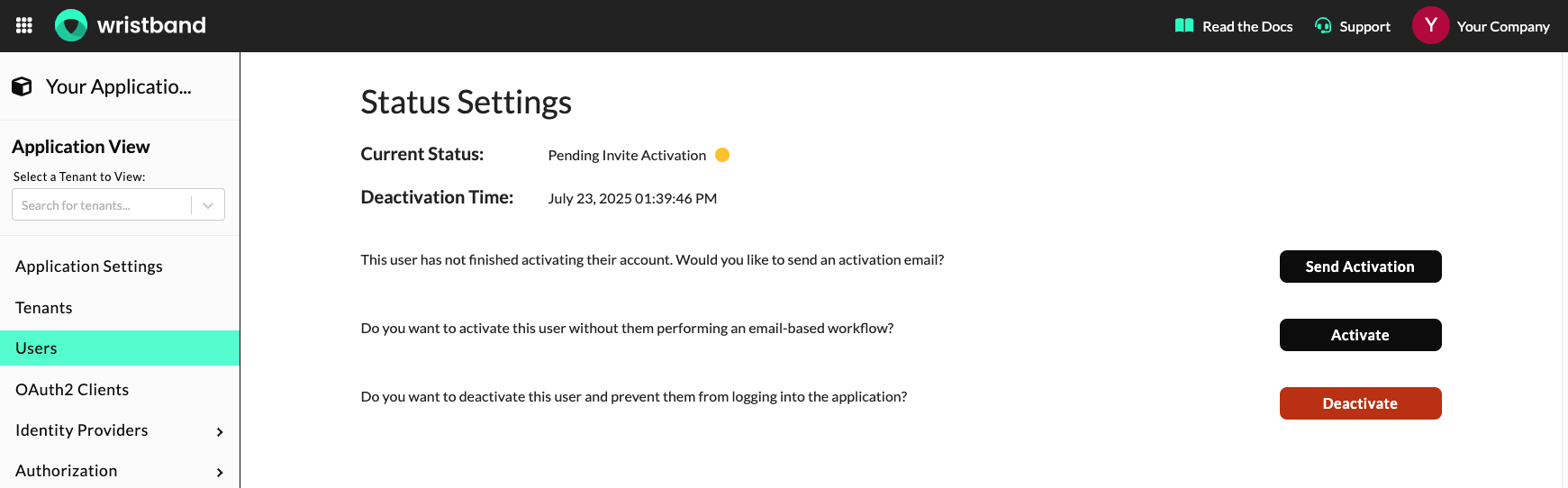 Operations for users in a pending invite activation state.