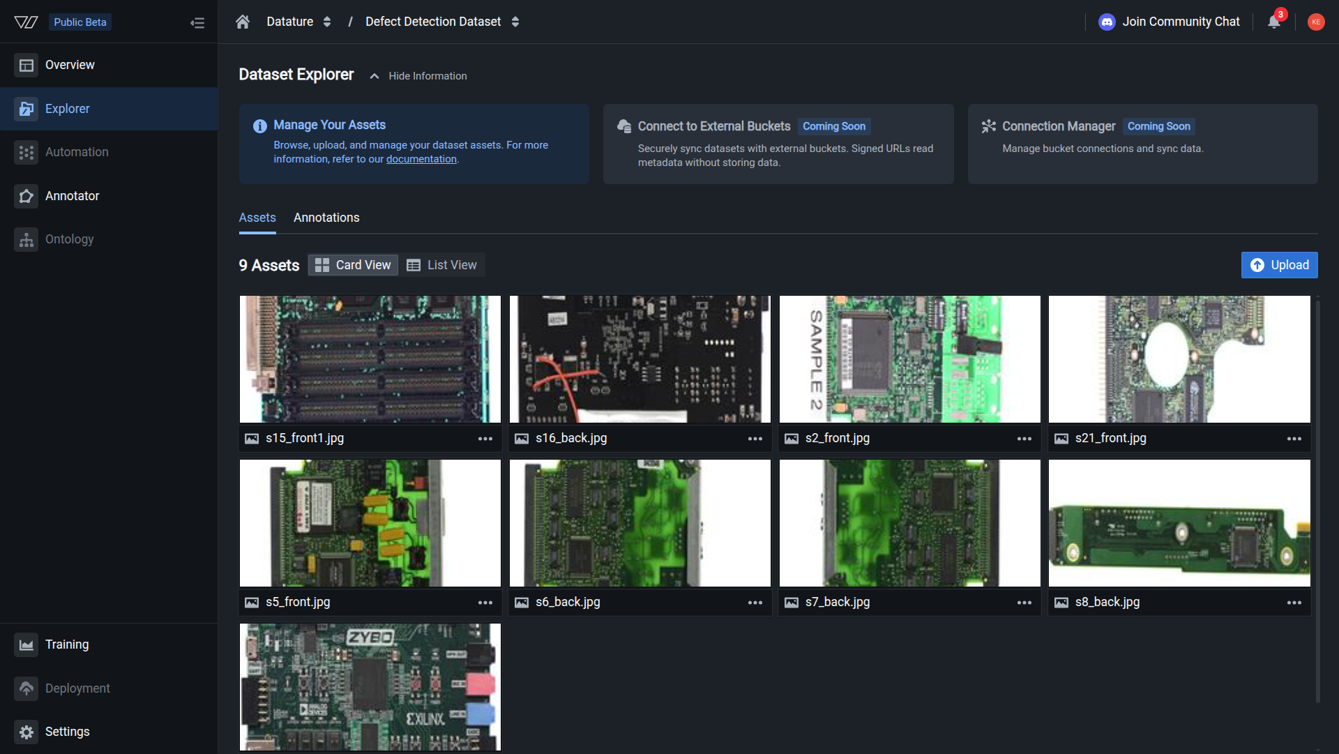 Dataset Explorer with asset removed and updated count displayed