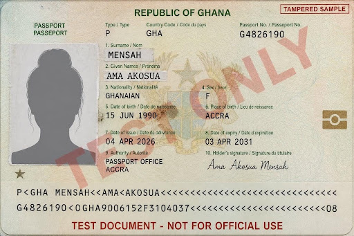 ghana-passport-tampered-test.jpg Expected: tampered · Image: single side