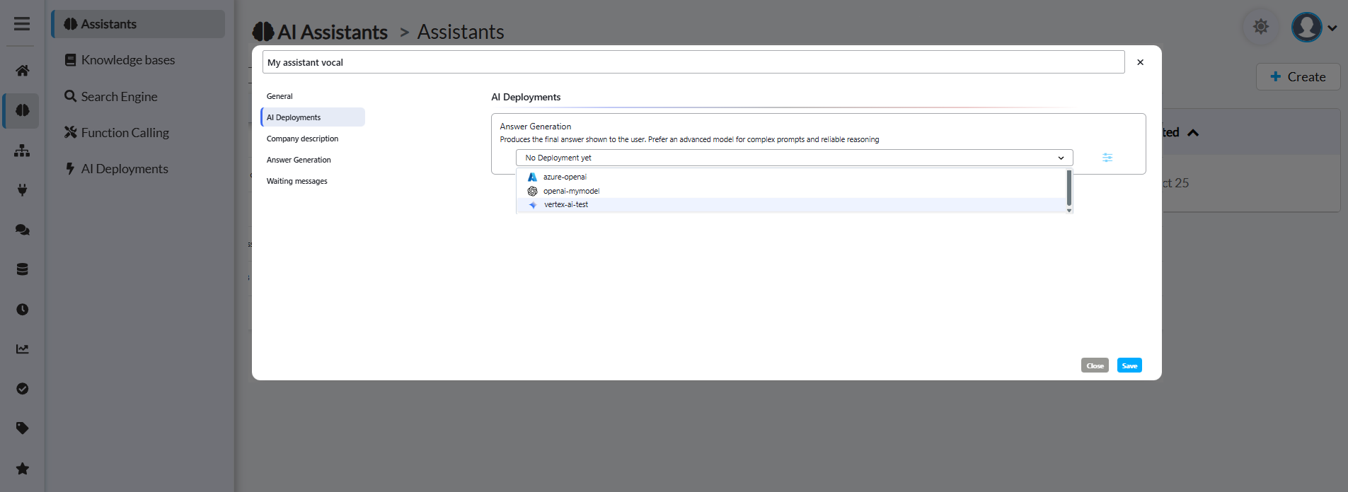 AI Deployments configuration