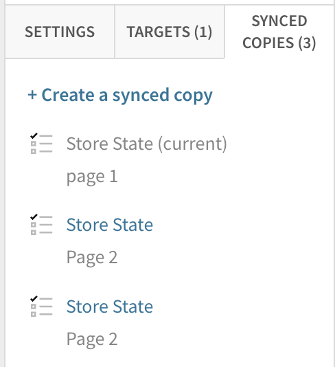 Screenshot of synced copies tab