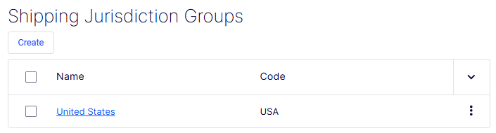 Shipping jurisdiction groups page in Commerce Connect Settings