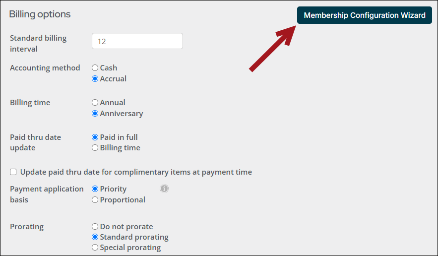 Clicking the membership configuration wizard button