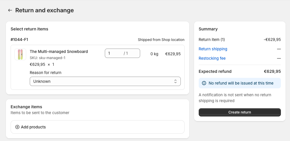 use the return function to enter returns of articles