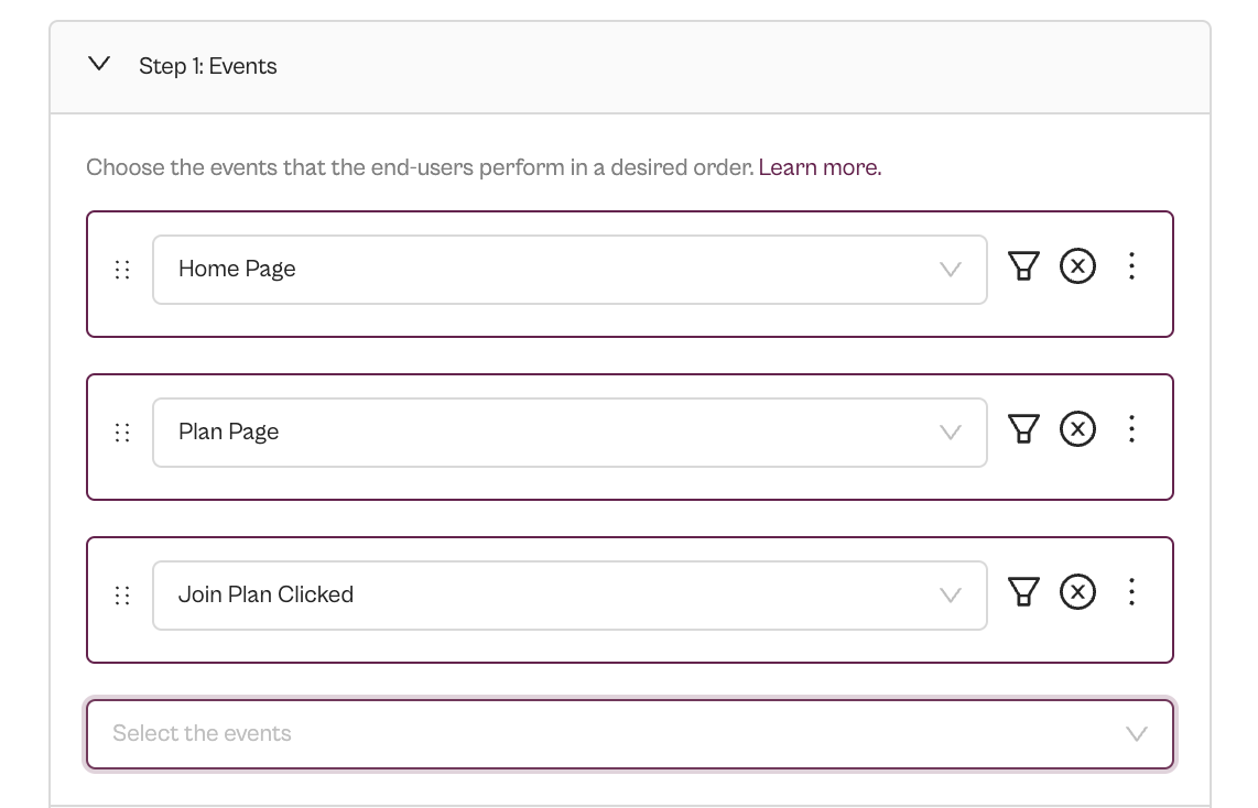 Select Funnel events