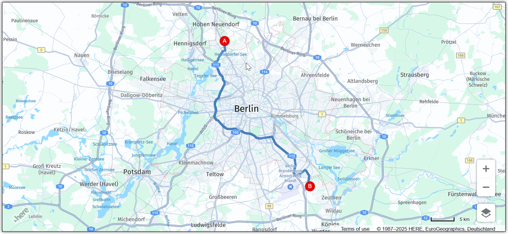 The fastest route between the origin and destination points as a polyline
