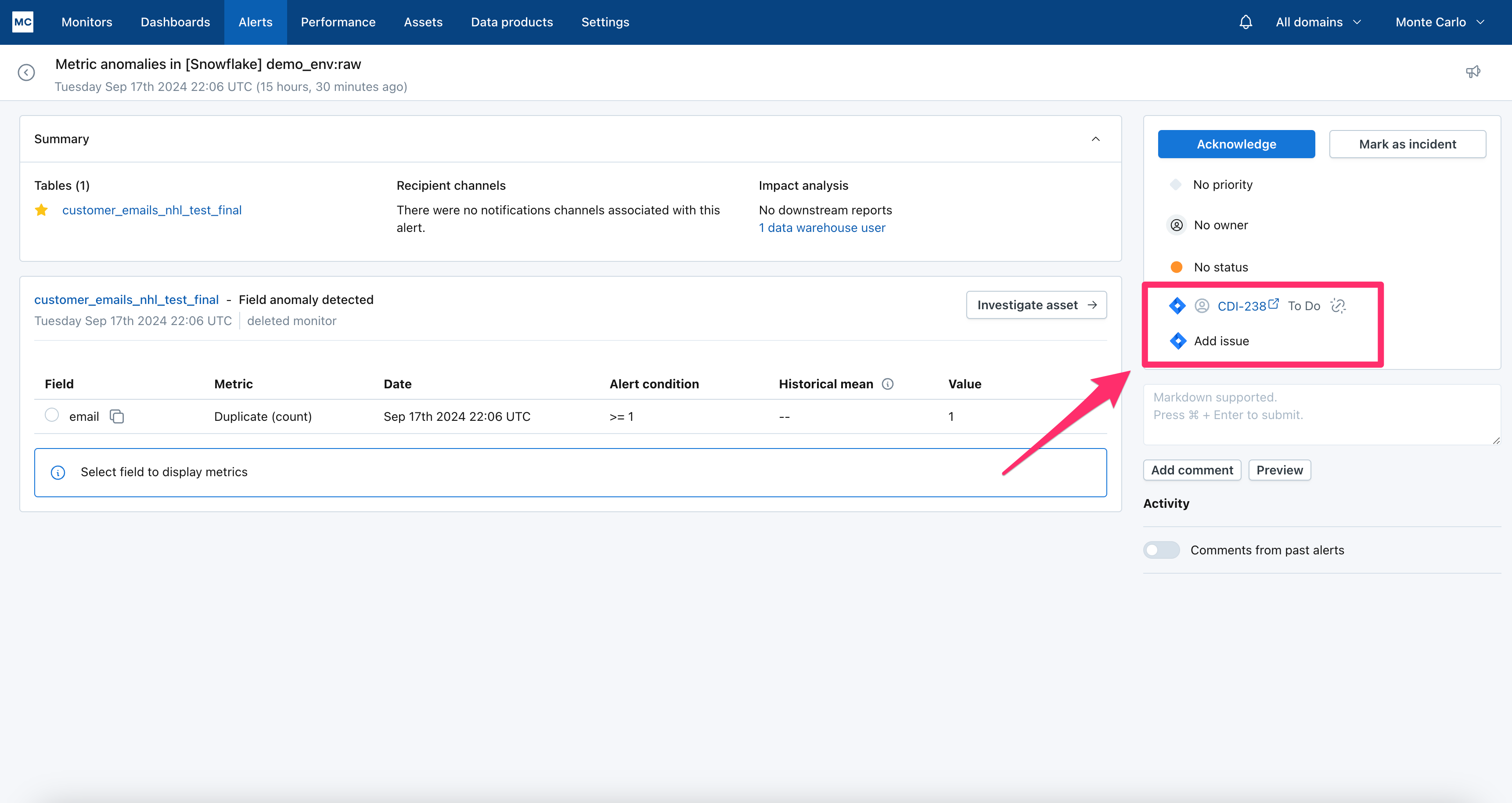 1-click link to the Jira issue is available from Incident IQ, along with details of the current owner and status