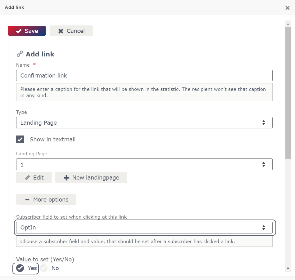 Link settings Link settings
