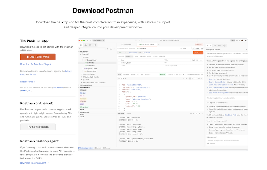 Screenshot of Postman download page