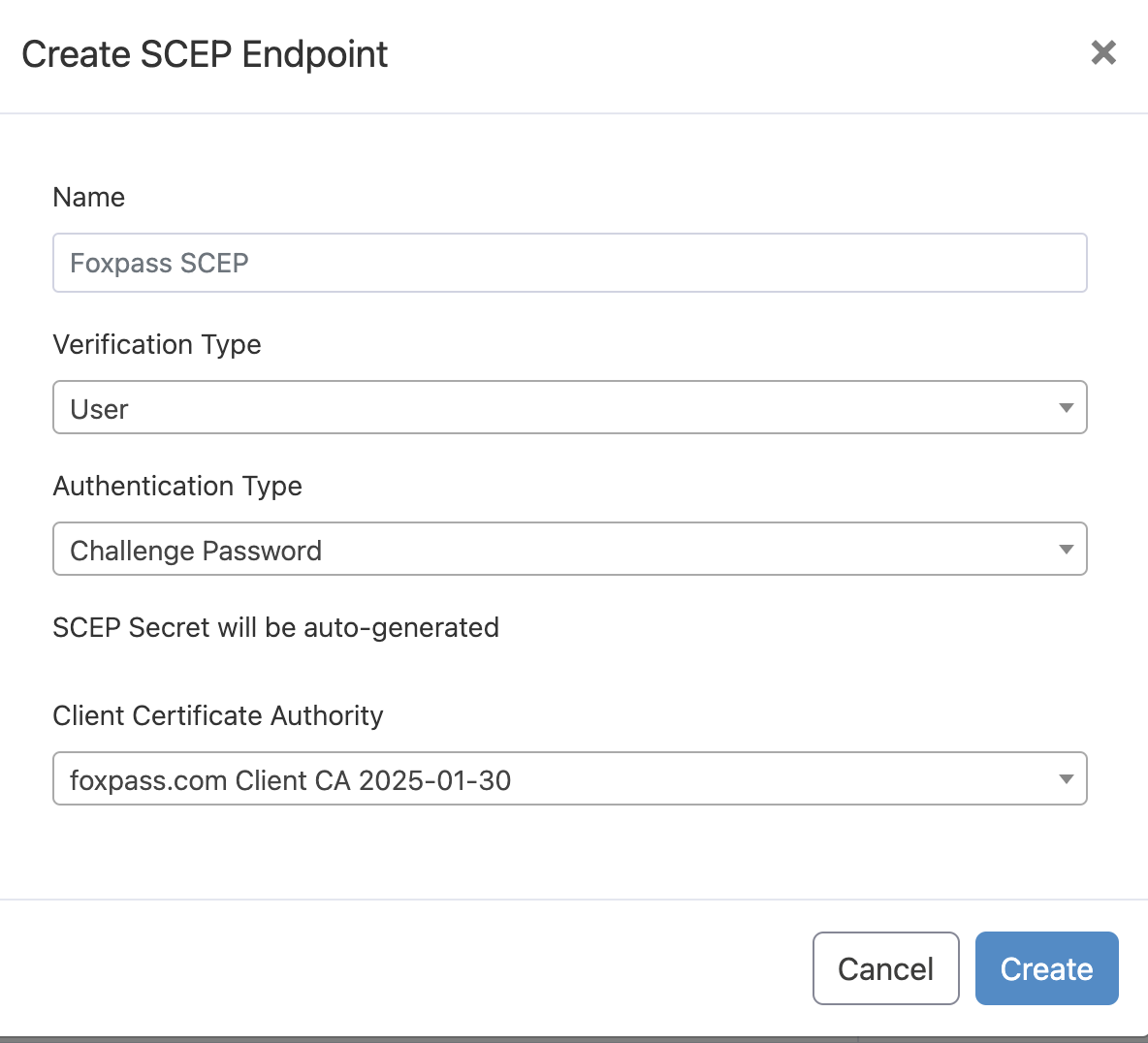 SCEP endpoint - User certificate and challenge password