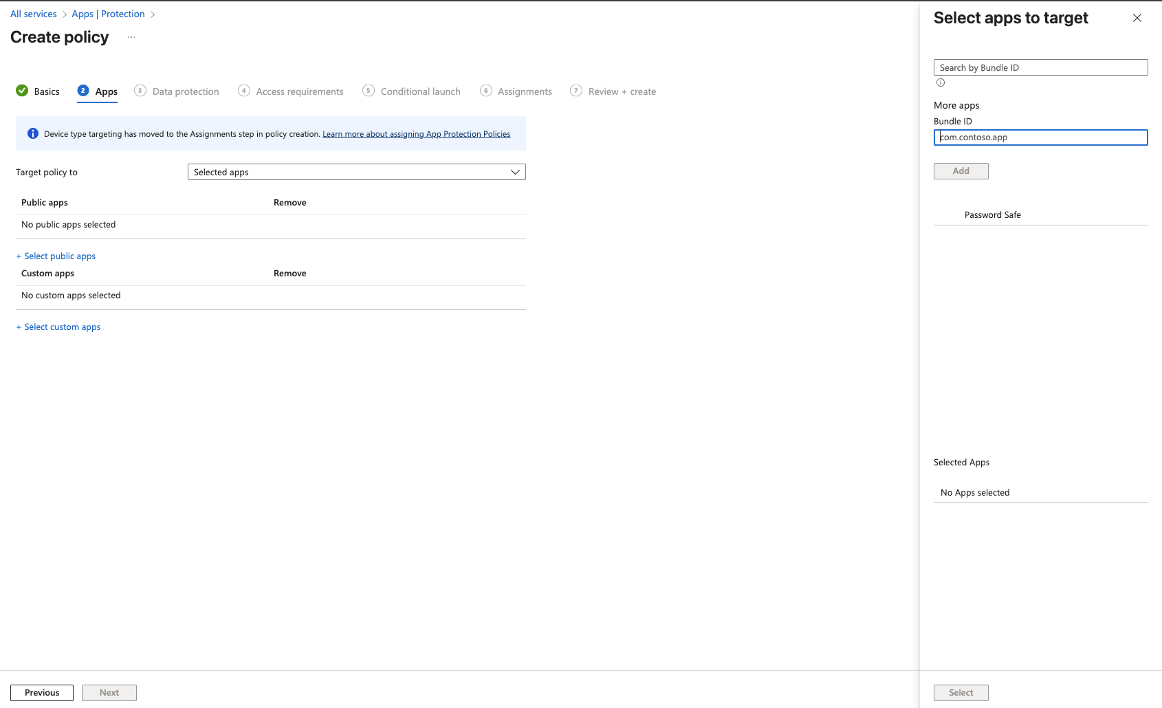 Assign protection policy to app