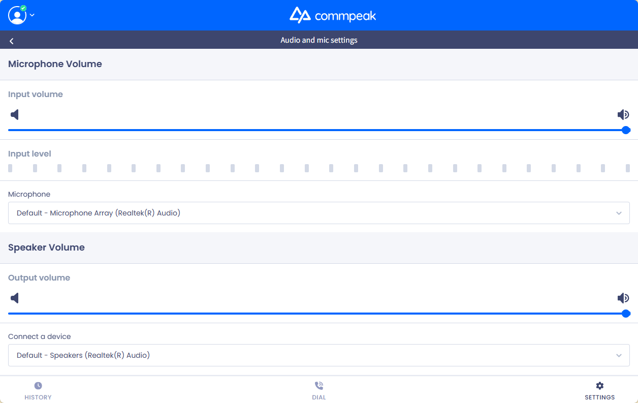 Screenshot of the Input and Output Volume options