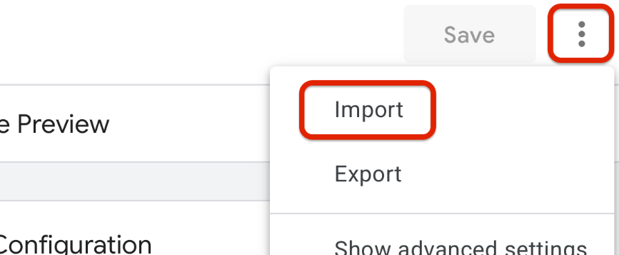 Import option on menu