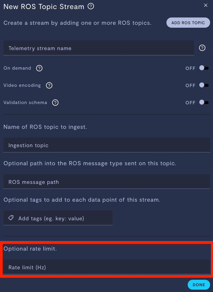 Configuring a rate limit for an individual stream.