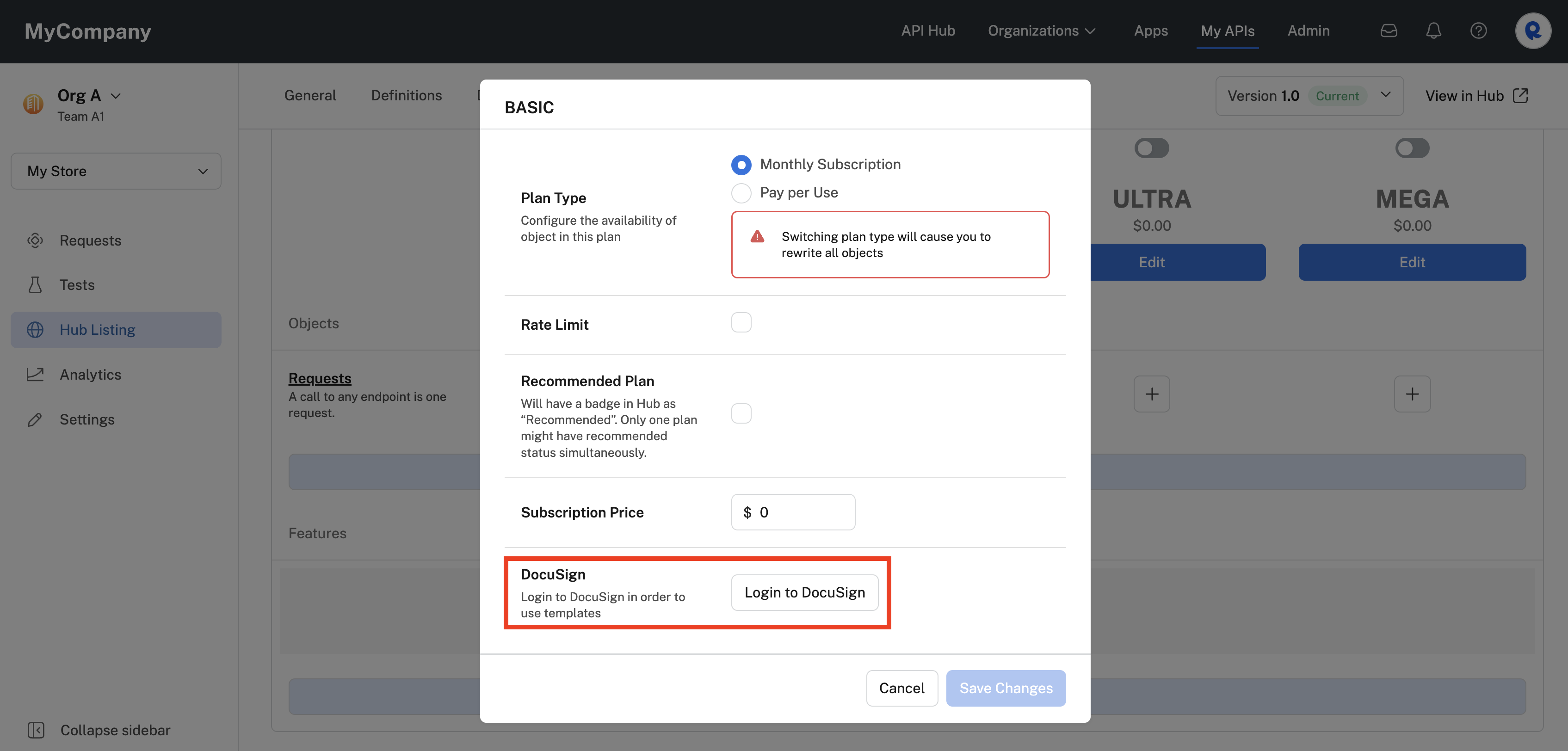 Requiring DocuSign with your plan.