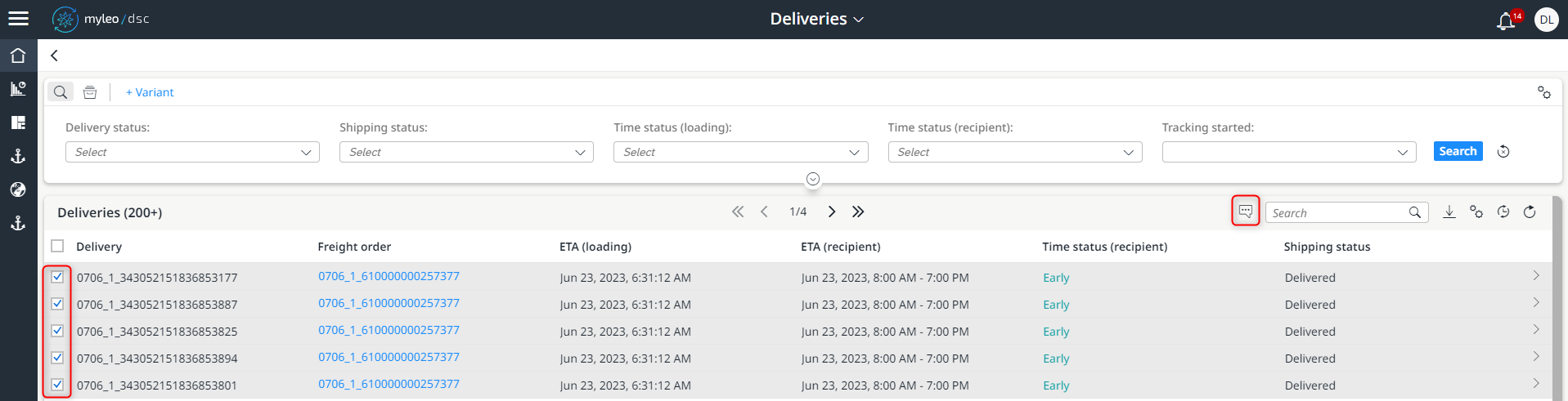 Creation of a ticket that refers to several deliveries