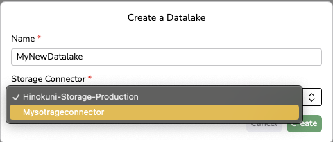 New `Datalake` creation form