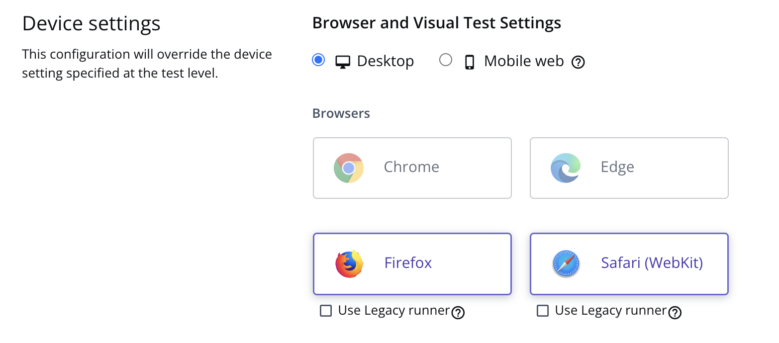 Updating browser settings for a plan