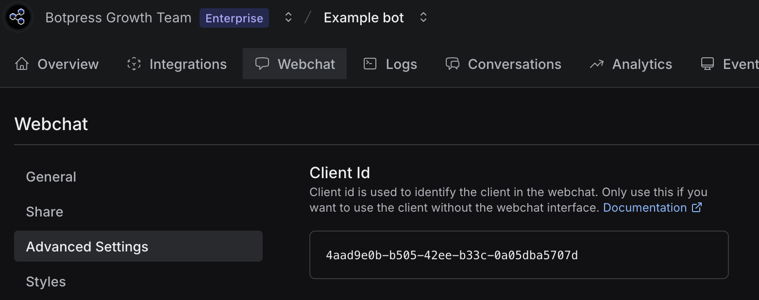 Botpress interface