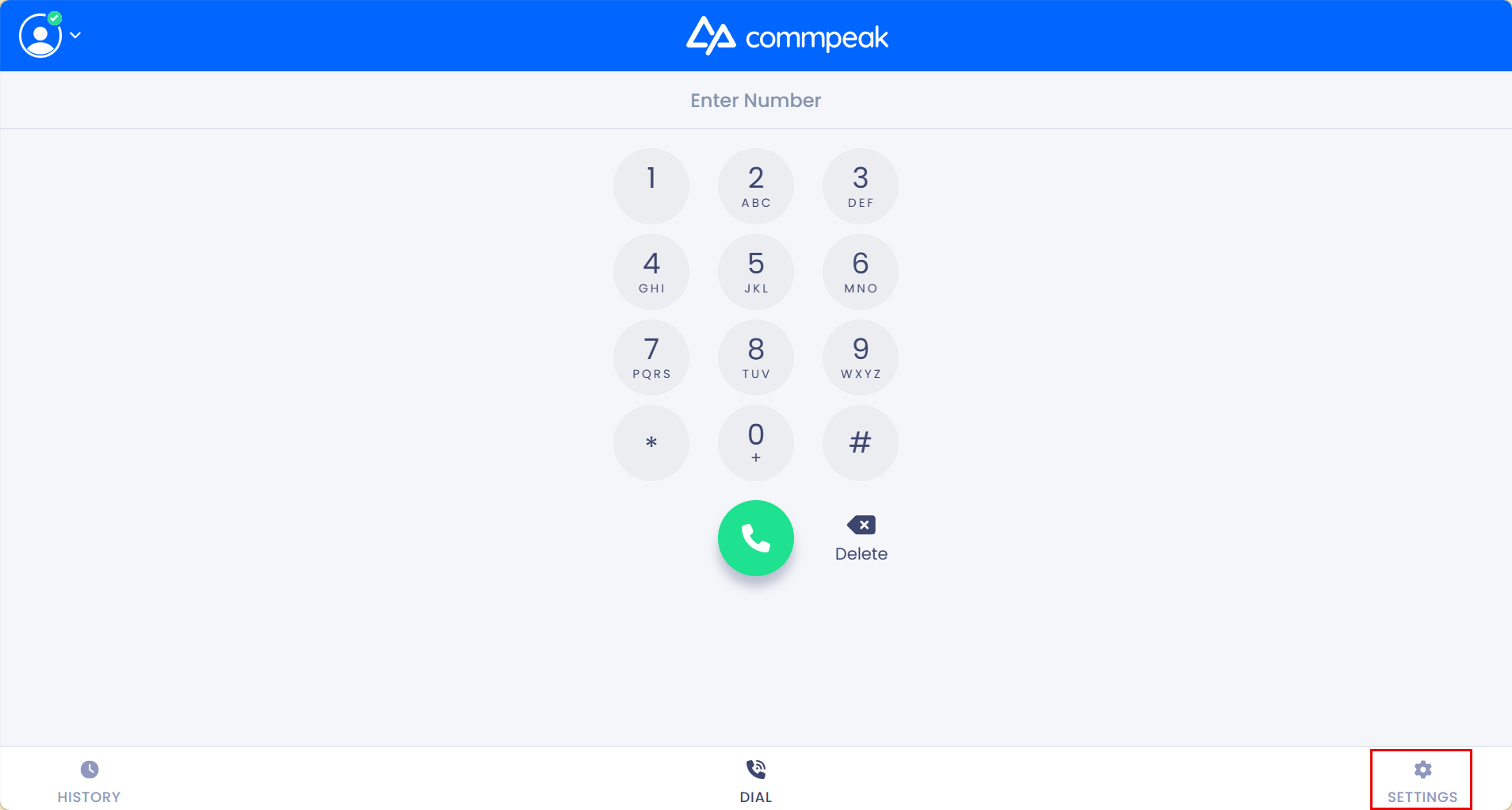 Screenshot of the Settings button