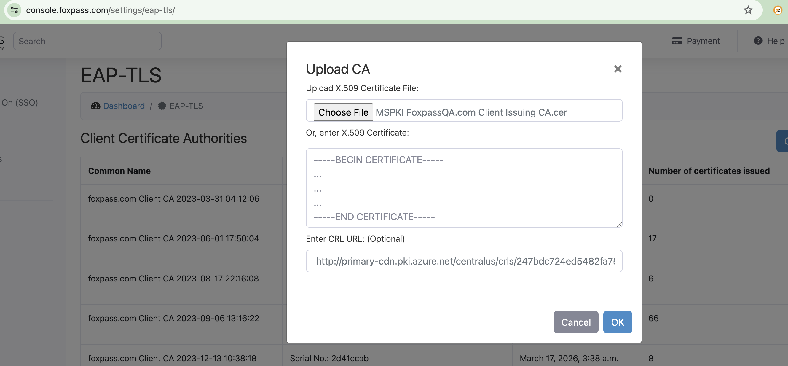 Upload Issuing CA