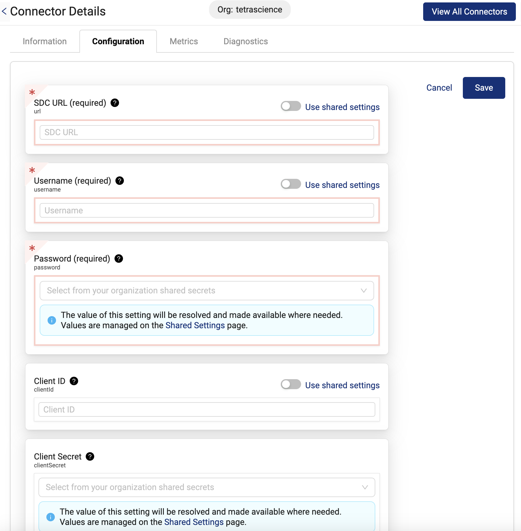 Connector Details page: Configuration tab