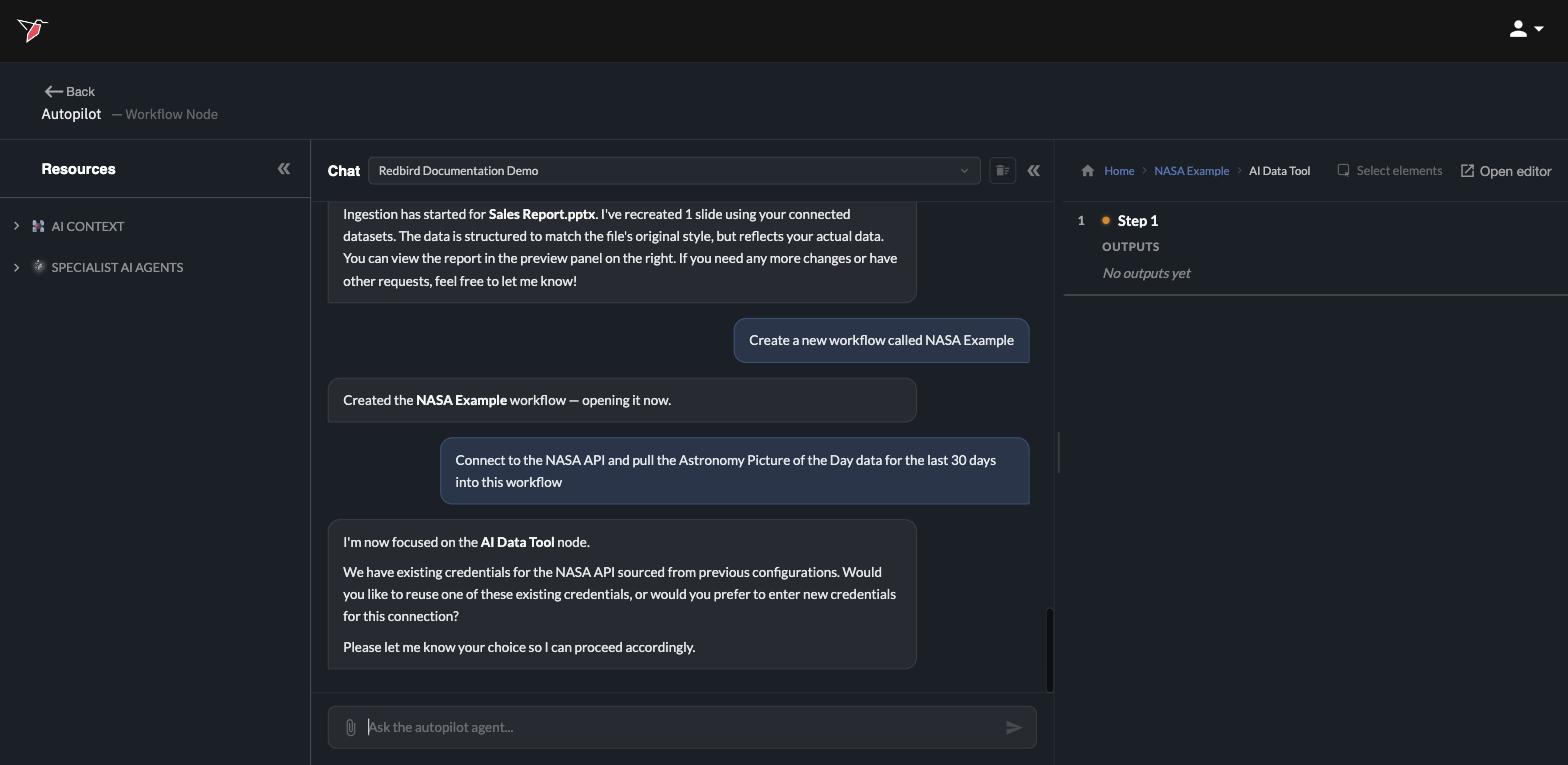 Autopilot found existing NASA credentials and offers to reuse them