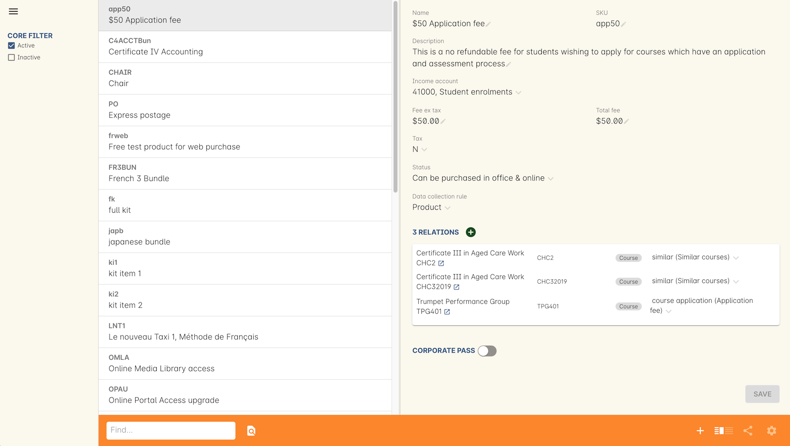 Figure 189. View of the products window in three-column view