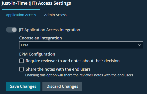JIT access setting configuration