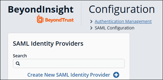 SAML Configuration page