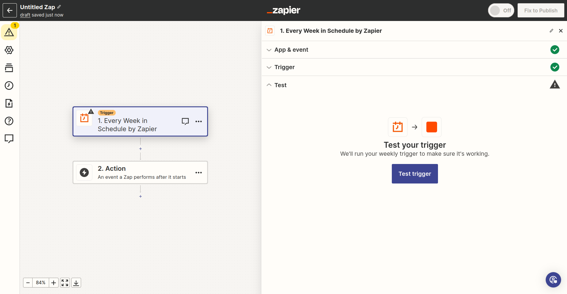 Once parametrized, the **Trigger** can be tested