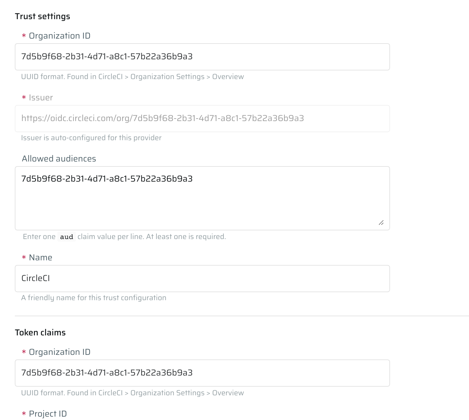 CircleCI WIF settings