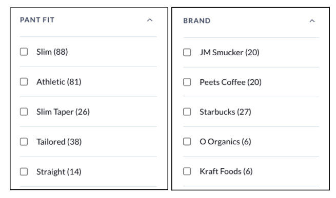 Example facet options in the Multiple format