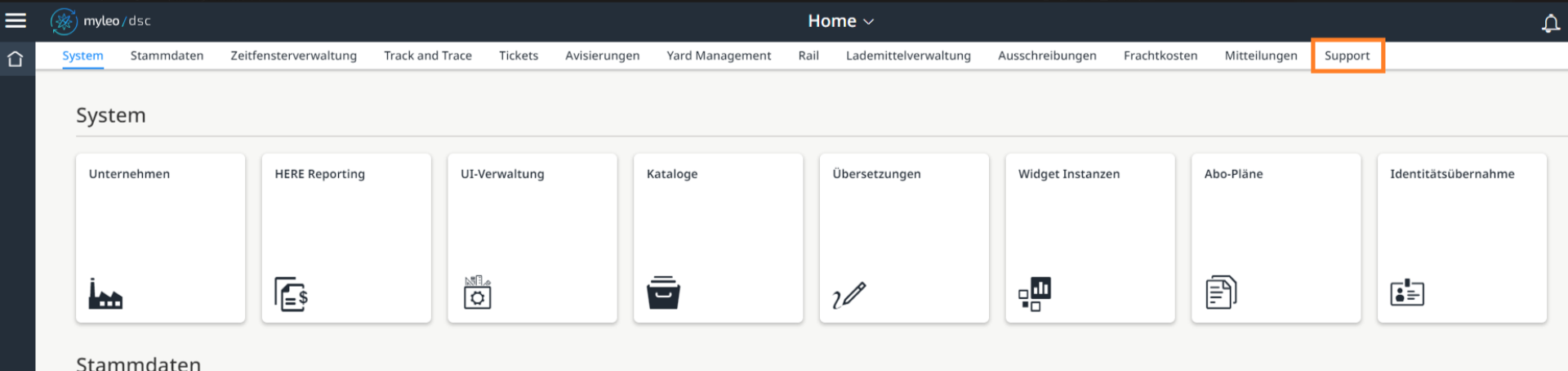 Das Support-Portal aus der Menübar aufrufen