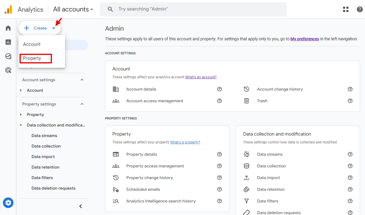 Selecting Create Property